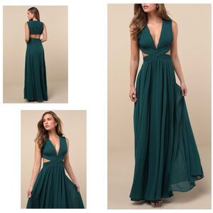 Lulus Vivid Imagination Dress Women's L Emerald Green Maxi Cutout NWOT
